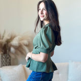 Pleat Waist Puff Sleeve Top