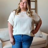 Back Button Gauze Blouse (Plus)