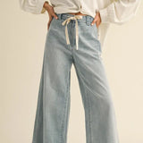 Tie Front Washed Denim Pant