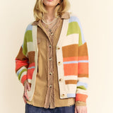 Color Block V Neck Cardi