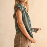 Button Down Cap Sleeve Blouse