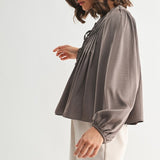 Pin Tuck Front Tie Blouse