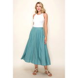 Pleat Front Flared Midi Skirt