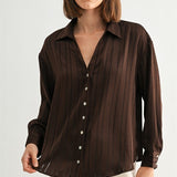 Texture Stripe Button Down Blouse