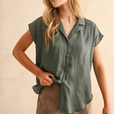 Button Down Cap Sleeve Blouse