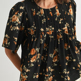 Pin Tuck Floral Blouse