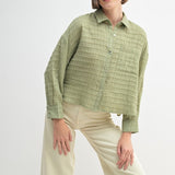 Drop Shoulder Button Down Blouse