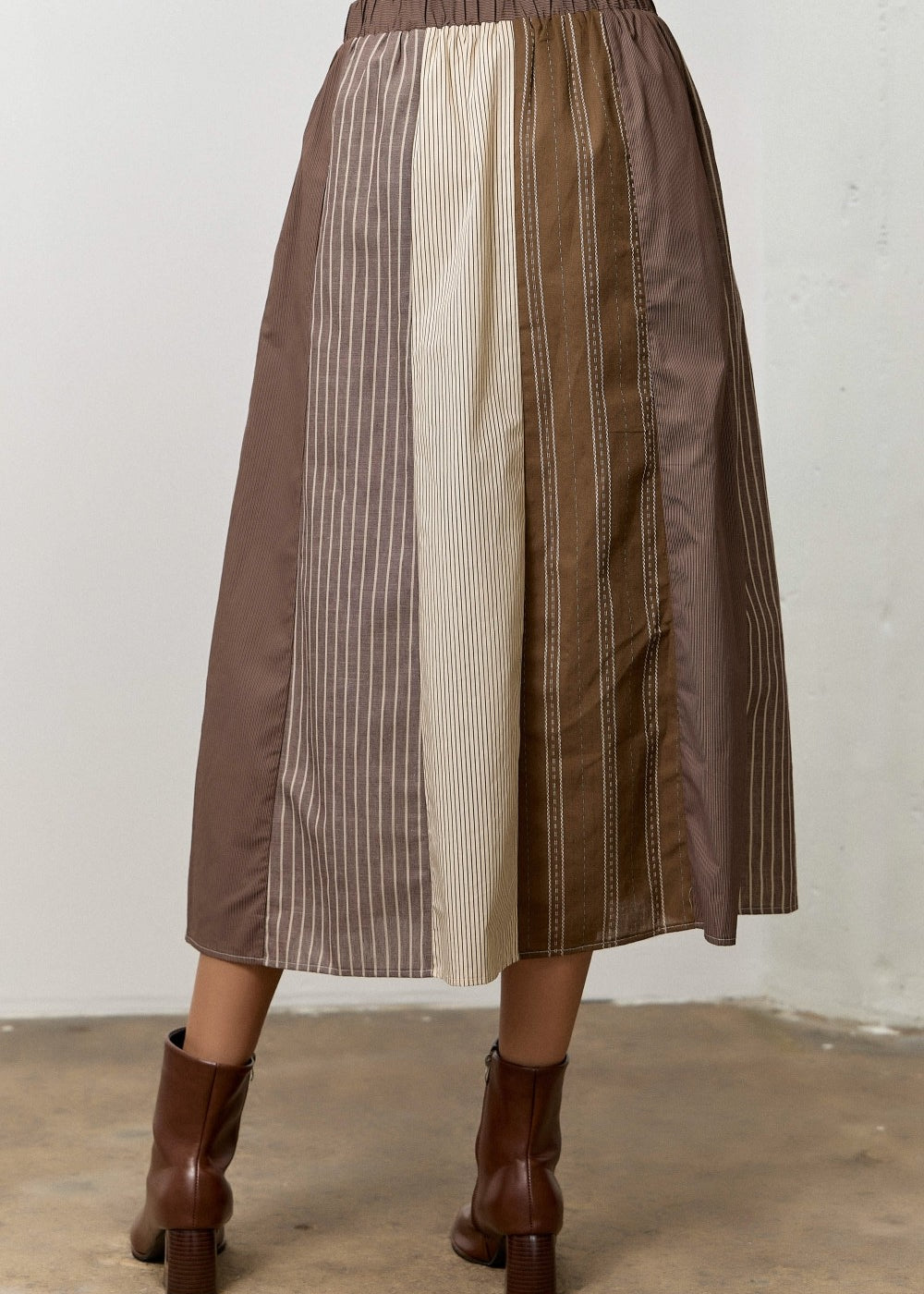 Mixed Media Striped Midi Skirt