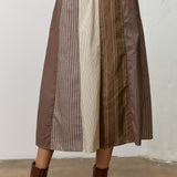 Mixed Media Striped Midi Skirt