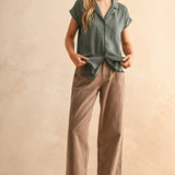 Button Down Cap Sleeve Blouse
