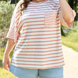 Striped Waffle Knit Tee (Plus)