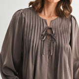 Pin Tuck Front Tie Blouse