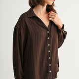 Texture Stripe Button Down Blouse