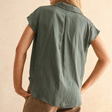Button Down Cap Sleeve Blouse