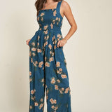 Smocked Bodice Floral Jumpsuit