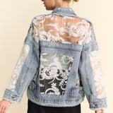 Lace Distressed Denim Jacket