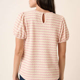 Stripe Print Puff Sleeve Top