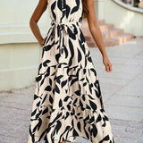 Leaf Print Collared Maxi Dress