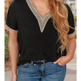 Lace Trim V Neck Top (Plus)