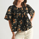 Pin Tuck Floral Blouse