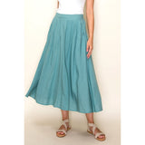 Pleat Front Flared Midi Skirt