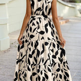 Leaf Print Collared Maxi Dress