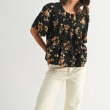 Pin Tuck Floral Blouse