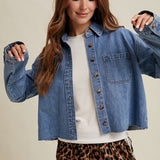 Raw Edge Denim Button Down