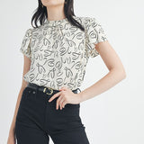 Abstract Print Ruffle Blouse