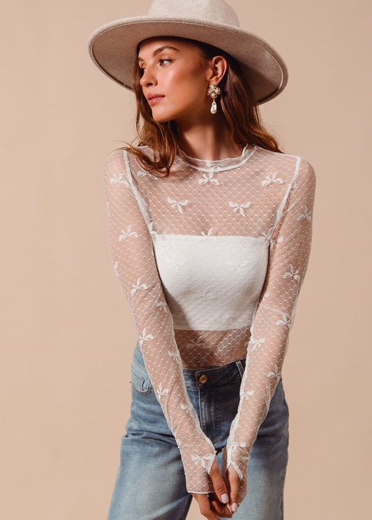 Bow Pattern Sheer Layering Top