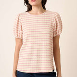 Stripe Print Puff Sleeve Top