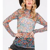 Floral Mesh Turtle Neck Top