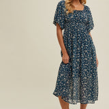 Front Tie Floral Midi Dress