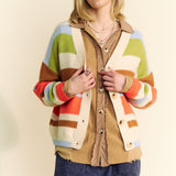 Color Block V Neck Cardi