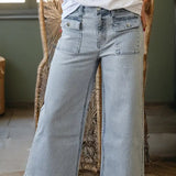 Sky Blue Stripe Cuff Hem Jean
