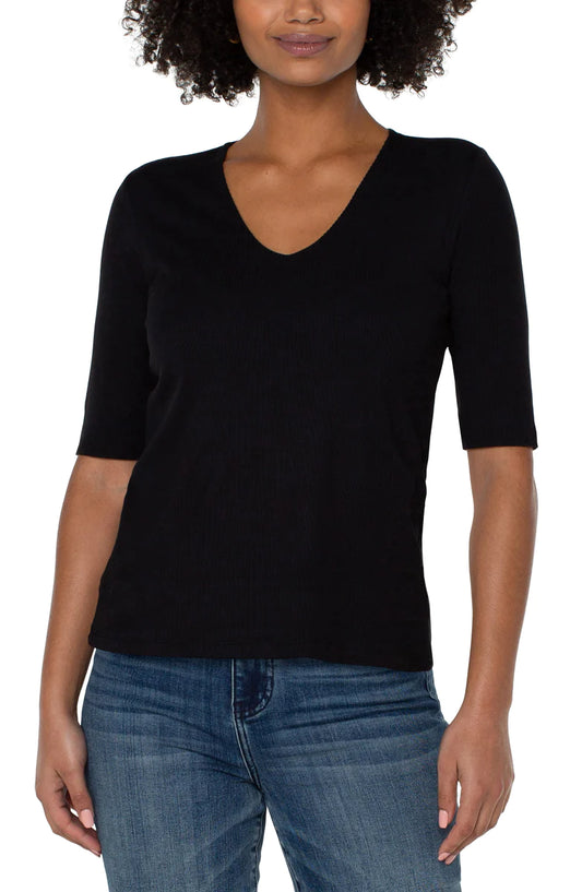 LIVERPOOL Double Layer V Neck Ribbed Top