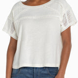 Short Sleeve Dolman Boat Neck Knit Top w/Lace (Liverpool)