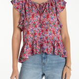 Flutter Sleeve Peplum Woven Top w/Ties (Liverpool)