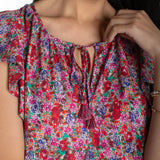 Flutter Sleeve Peplum Woven Top w/Ties (Liverpool)