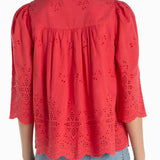 3/4 Sleeve V Neck Eyelet Woven Top (Liverpool)