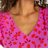 Short Sleeve Flutter V Neck Woven Top (Liverpool)