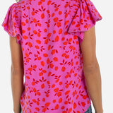 Short Sleeve Flutter V Neck Woven Top (Liverpool)