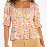 1/2 Puff Sleeve Peplum Top (Liverpool)