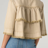 3/4 Sleeve Frayed Hem Flounce Jacket (Liverpool)