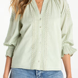 3/4 Sleeve Button Front Woven Top (Liverpool)