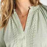 3/4 Sleeve Button Front Woven Top (Liverpool)