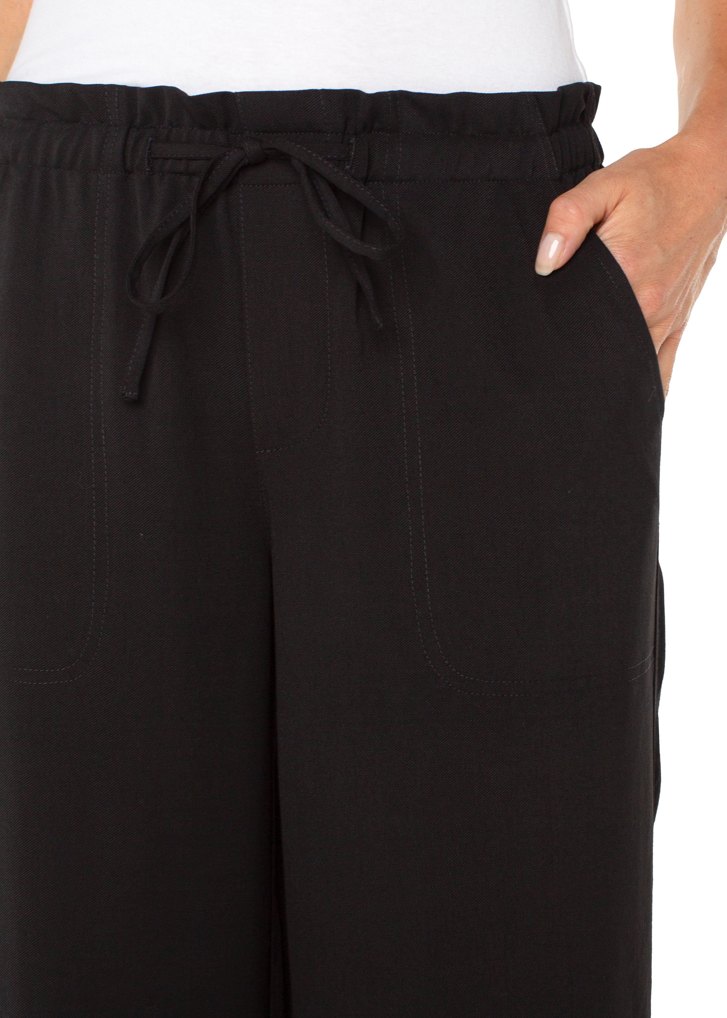 Pull On Tie Waist Wide Leg Ankle Pant (Liverpool)
