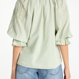 3/4 Sleeve Button Front Woven Top (Liverpool)
