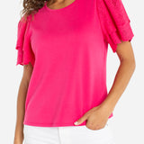 Short Sleeve Knit Top w/Embroidered Sleeve (Liverpool)