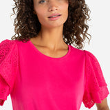Short Sleeve Knit Top w/Embroidered Sleeve (Liverpool)